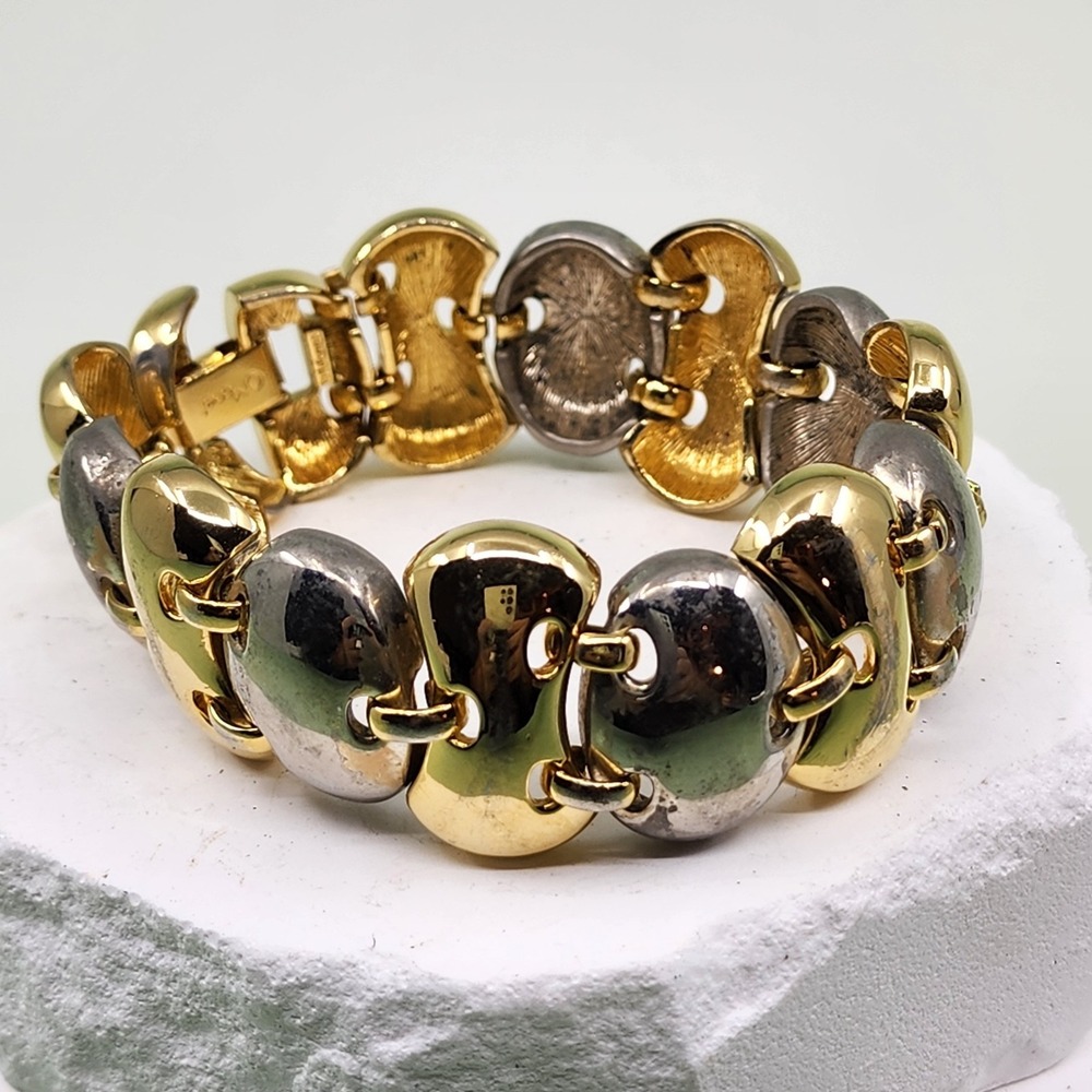 Monet Vintage Gold & Silver Tone Chunky Link Bracelet Modernist Statement Gift